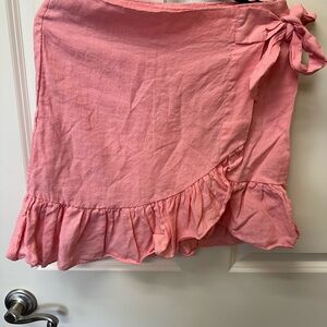 Karlie Pink Ruffled Wrap Mini Skirt